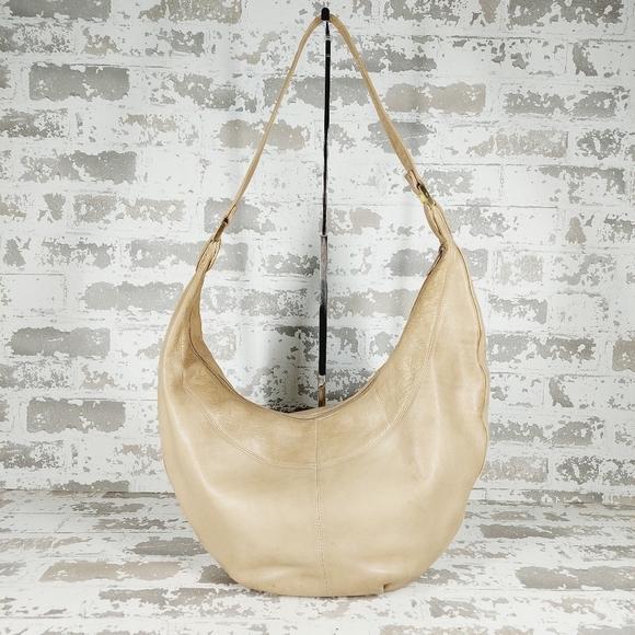 Boutique Cream Tan Leather Zip Closure Shoulder Bag 0792 - Picture 5 of 11